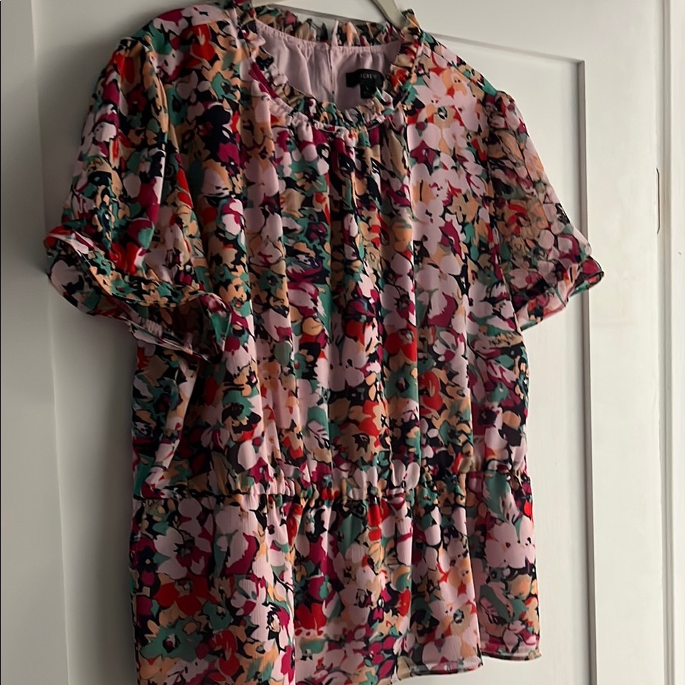 J. Crew Pink Ruffled Smocked Blouse